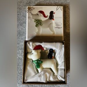 Pier One Imports Opposite Attracts Blown Glass Santa Dog & Penguin Figurine 2”